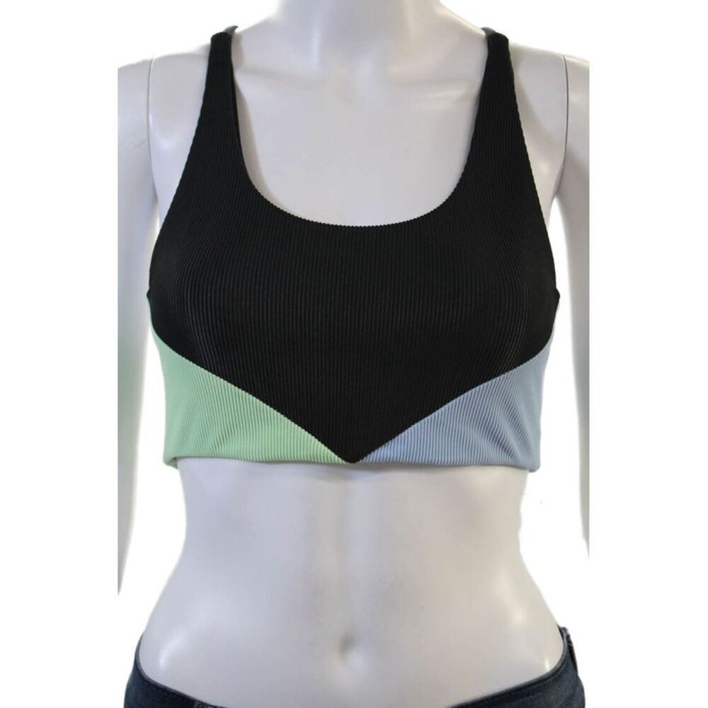 Beach Riot Womens Ribbed Knit Colorblock Sports Bra Black Blue Green Small